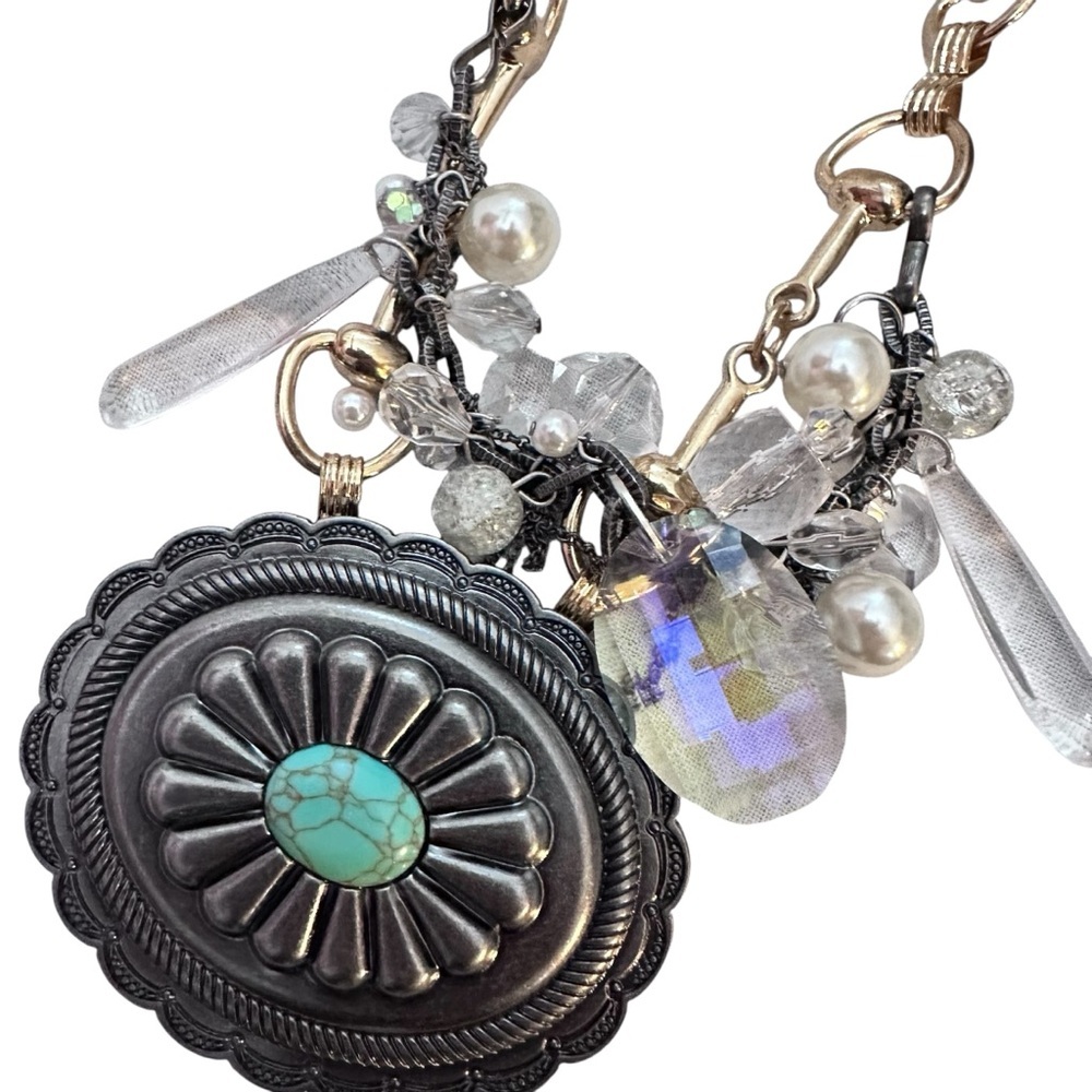 RUBYRUDI Artisan Western Necklace OOAKGold-Link Concho Belt Buckle Up Cycled - Picture 7 of 13